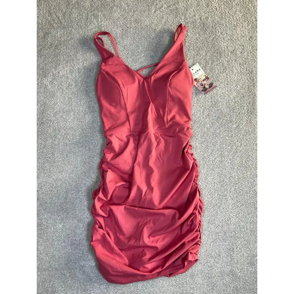 NWT Halara Women's pink Sleeveless Ruched Bodycon Mini‎ Casual Dress Size XS